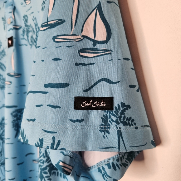 Bad Birdie Blue The Castaway Print Short Sleeve Polo Shirt - Picture 4 of 6